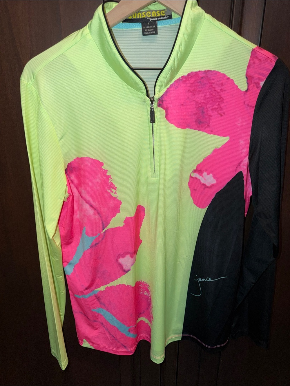 Sunsense by Jamie Sadock Long Sleeve Actice Top  in Lime & Hot Pink